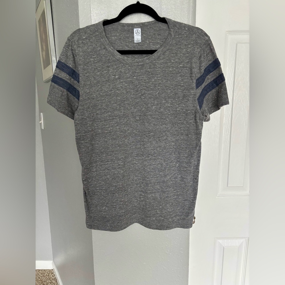 Alternative Gray Tee with Navy Stripes Size M